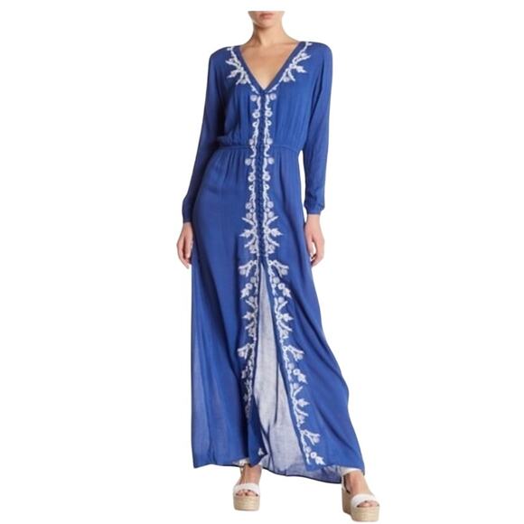 Lovers & Friends Valentine Embroidered Button Front Maxi Dress Size Small - Picture 10 of 15